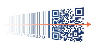 Bild zeigt den Übergang vom eindimensionalen Barcode zum zweidimensionalen Code