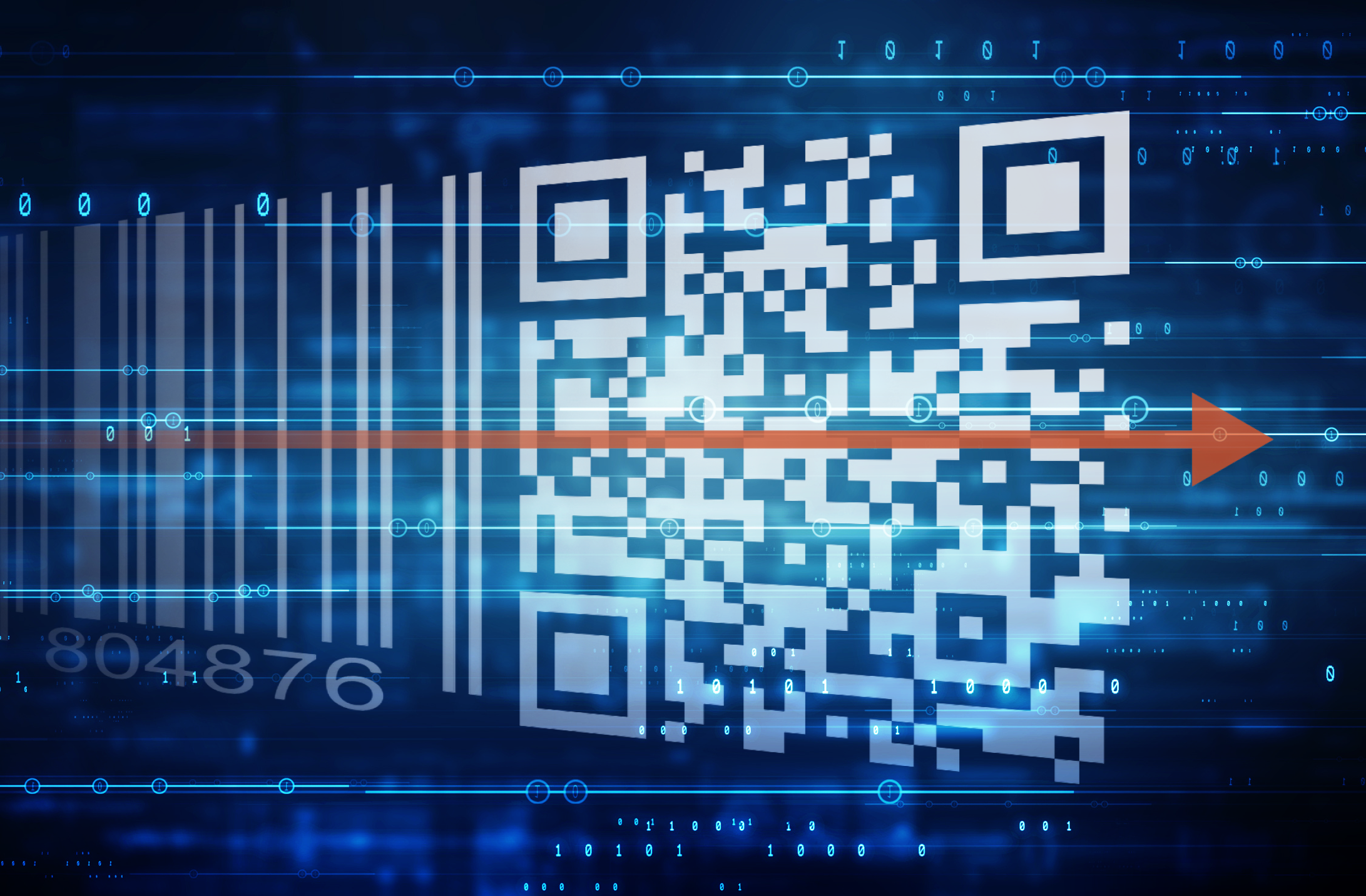 Eine Grafik zeigt die Transformation vom Barcode zum 2D Code